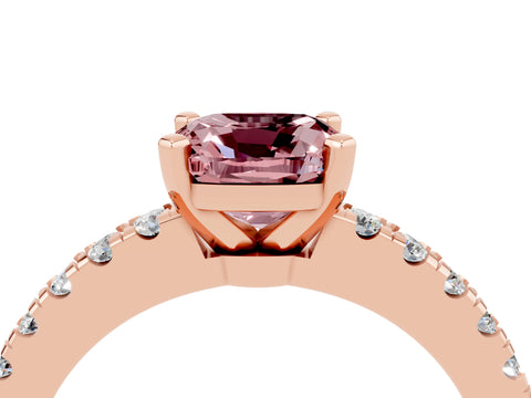 Rose gold Cushion Cut Solitaire Diamond with Pavé Band and Four-Prong Setting_4