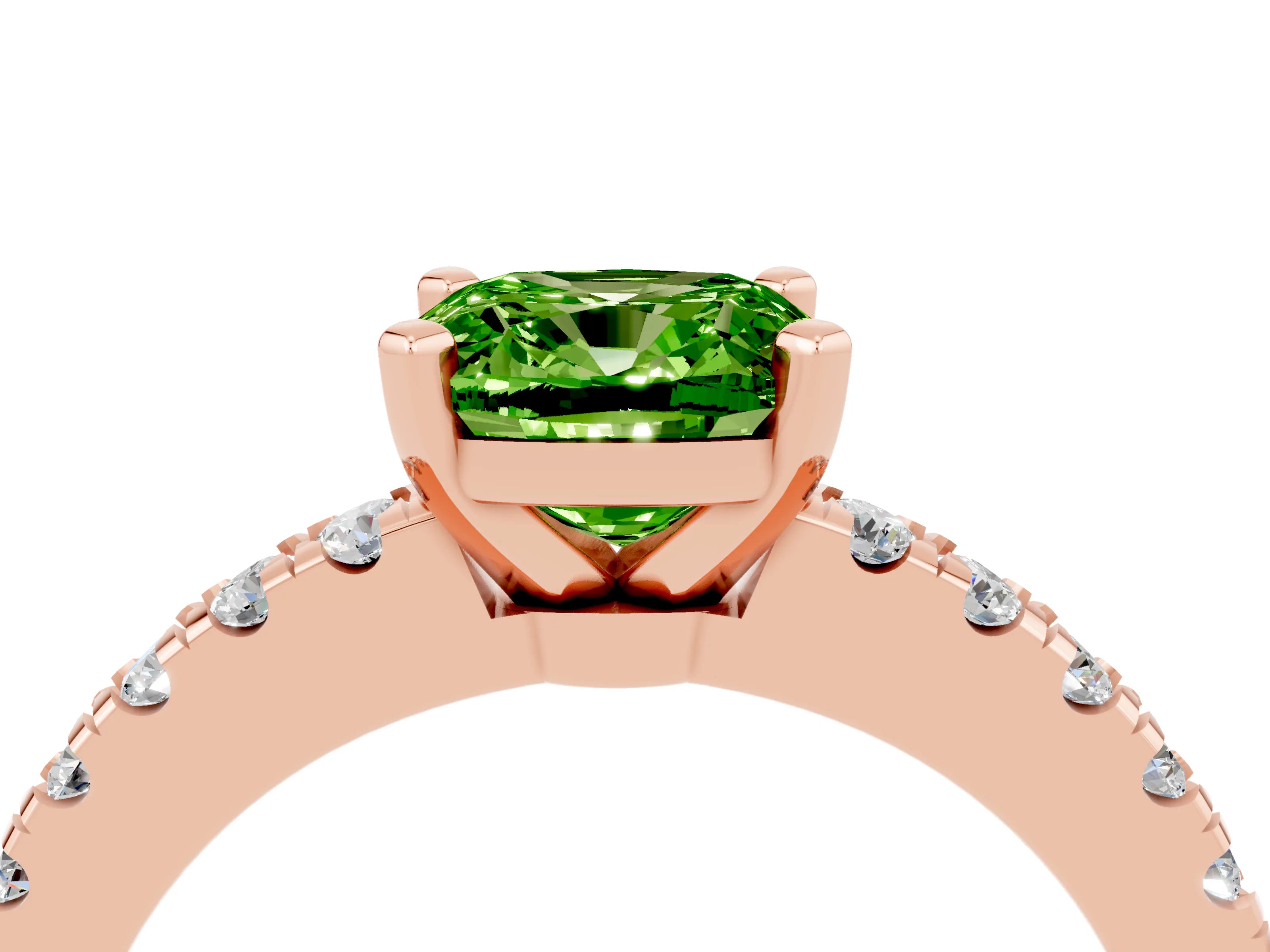 Rose gold Cushion Cut Solitaire Diamond with Pavé Band and Four-Prong Setting_4