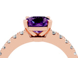Rose gold Cushion Cut Solitaire Diamond with Pavé Band and Four-Prong Setting_4