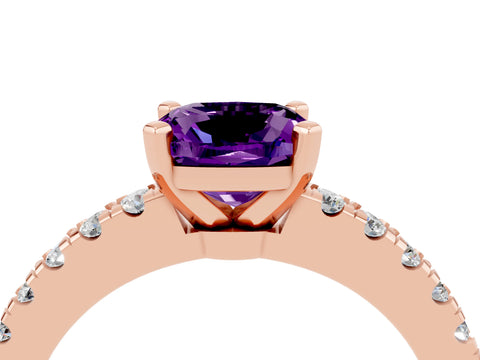 Rose gold Cushion Cut Solitaire Diamond with Pavé Band and Four-Prong Setting_4