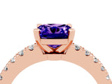 Rose gold Cushion Cut Solitaire Diamond with Pavé Band and Four-Prong Setting_4