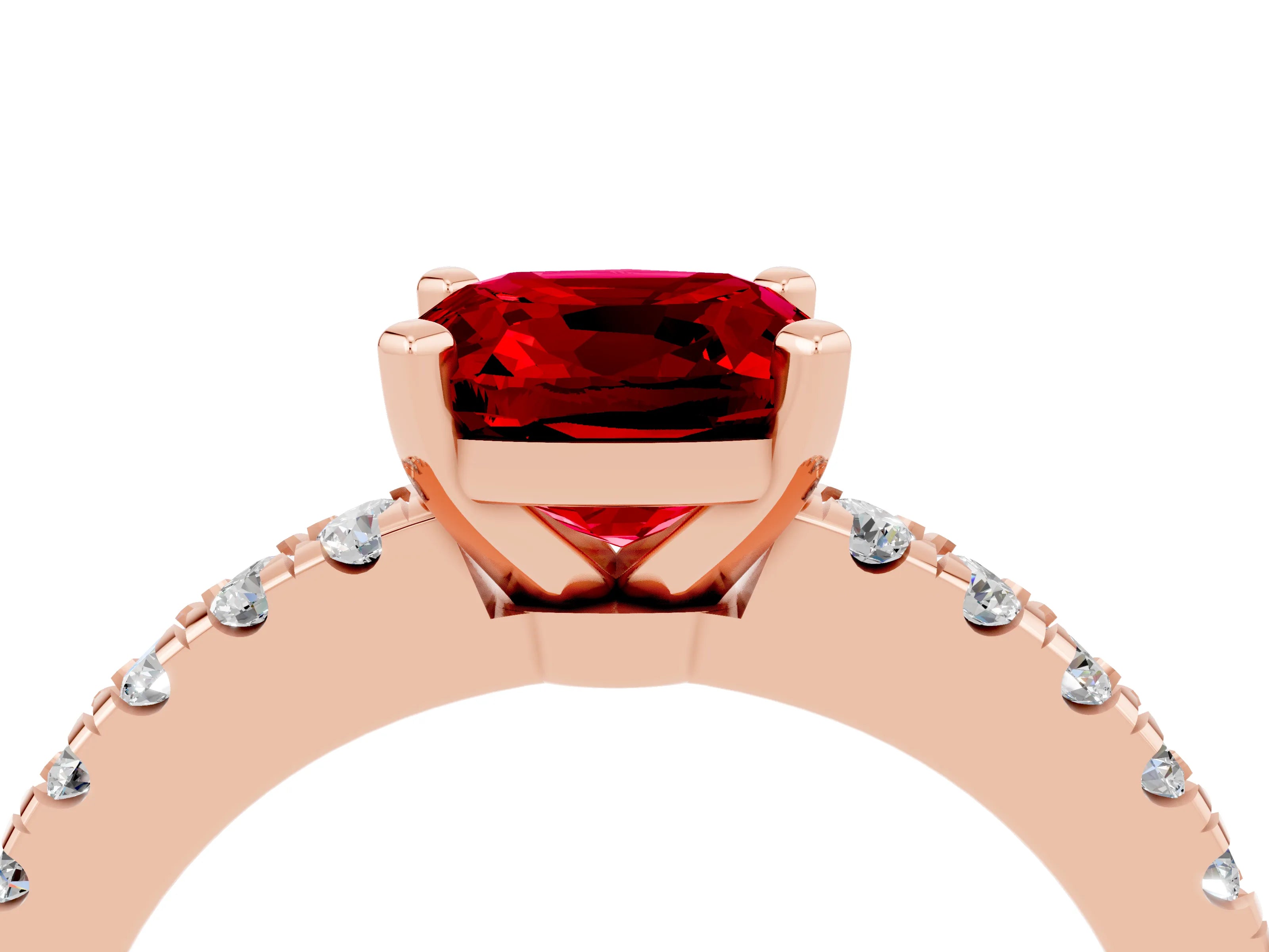 Rose gold Cushion Cut Solitaire Diamond with Pavé Band and Four-Prong Setting_4