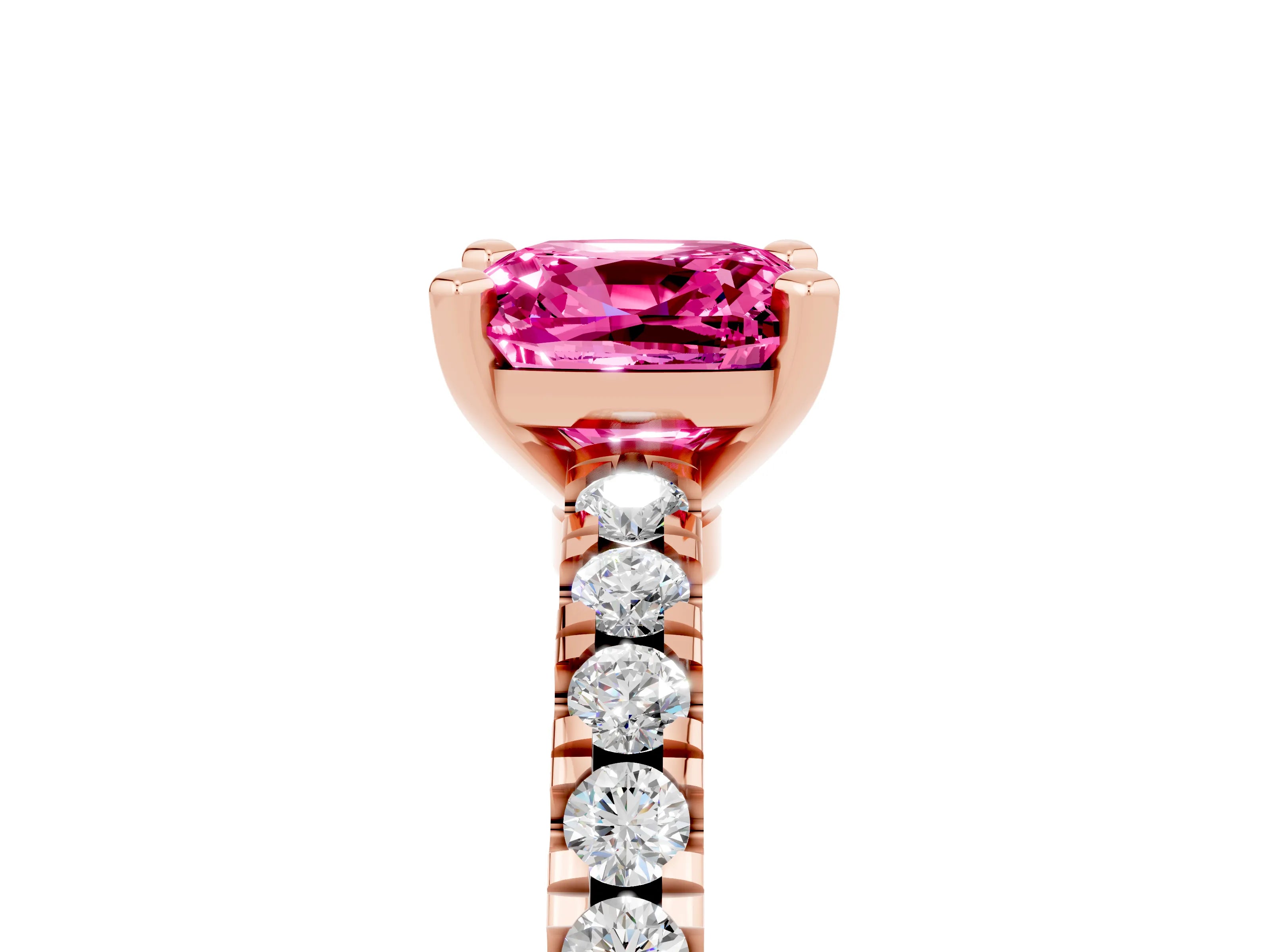 Rose gold Cushion Cut Solitaire Diamond with Pavé Band and Four-Prong Setting_5