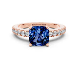 Rose gold Cushion Cut Solitaire Diamond with Pavé Band and Four-Prong Setting