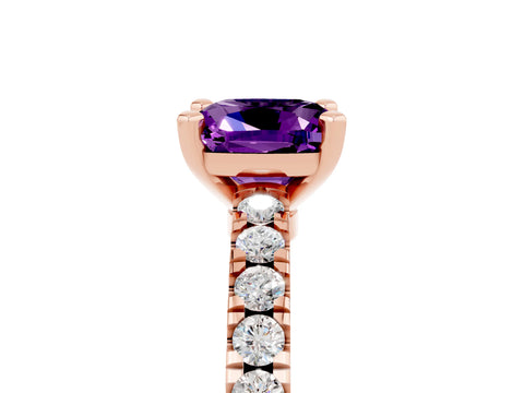 Rose gold Cushion Cut Solitaire Diamond with Pavé Band and Four-Prong Setting_5