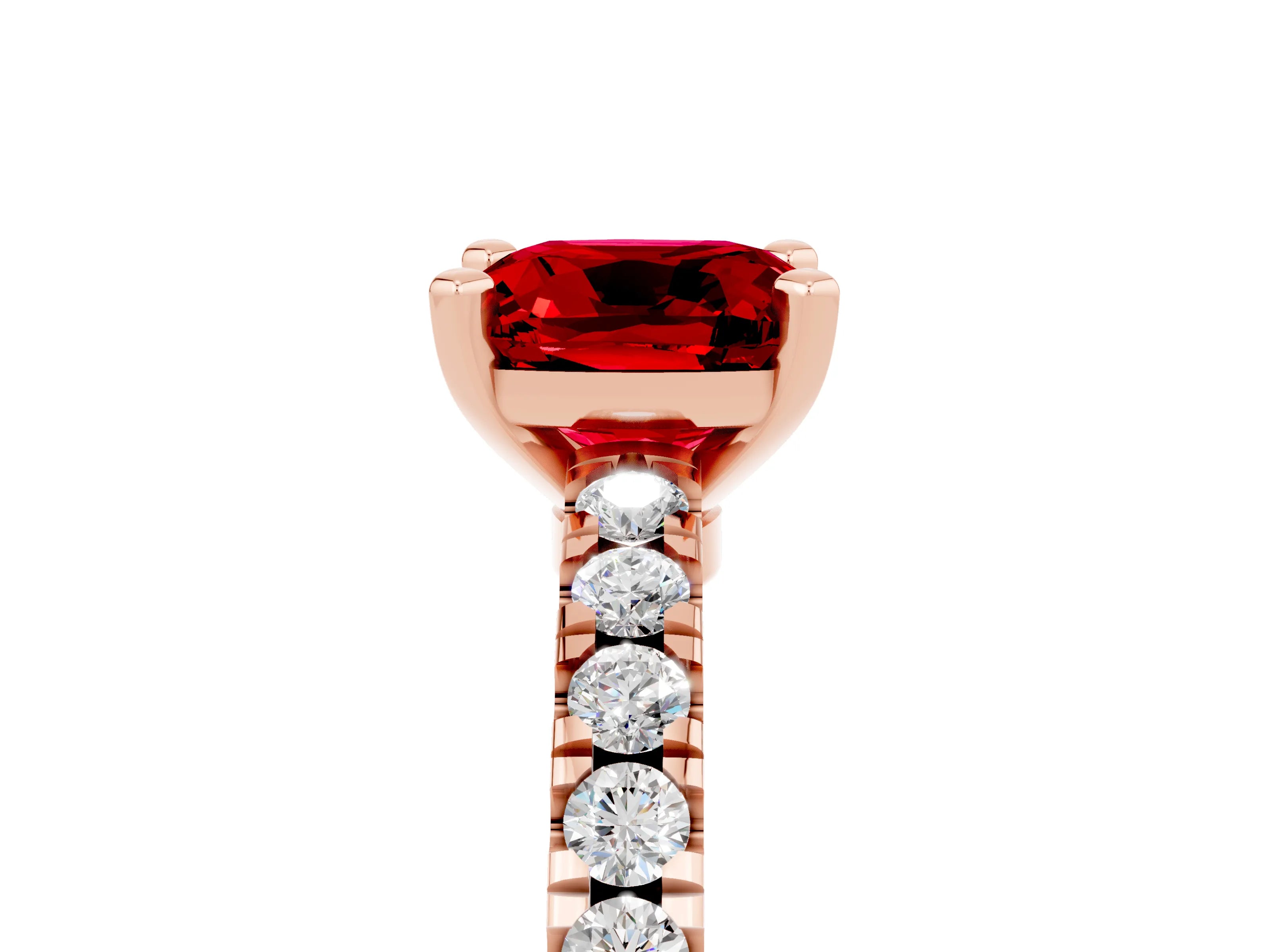 Rose gold Cushion Cut Solitaire Diamond with Pavé Band and Four-Prong Setting_5
