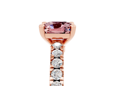 Rose gold Cushion Cut Solitaire Diamond with Pavé Band and Four-Prong Setting_5