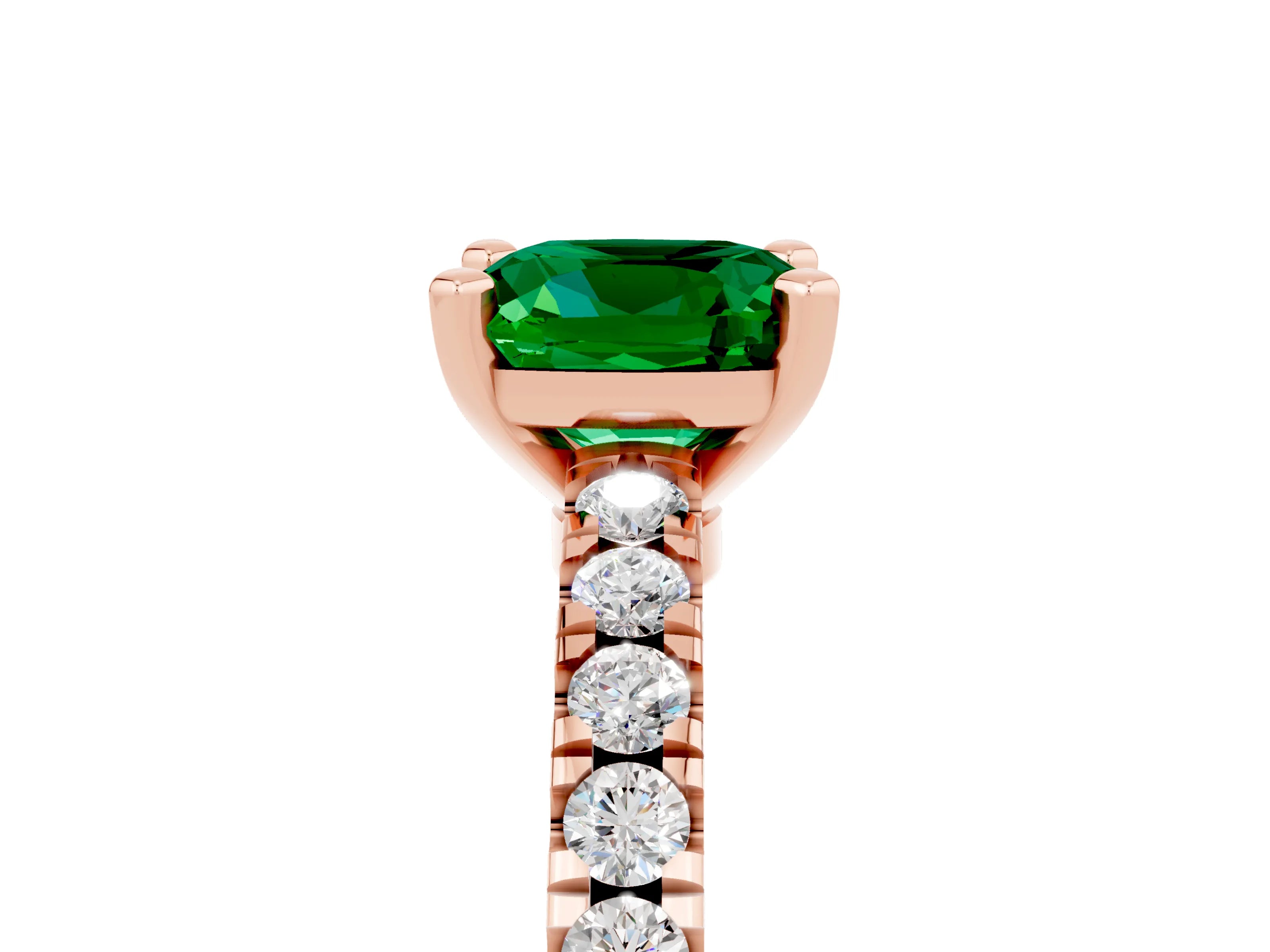 Rose gold Cushion Cut Solitaire Diamond with Pavé Band and Four-Prong Setting_5