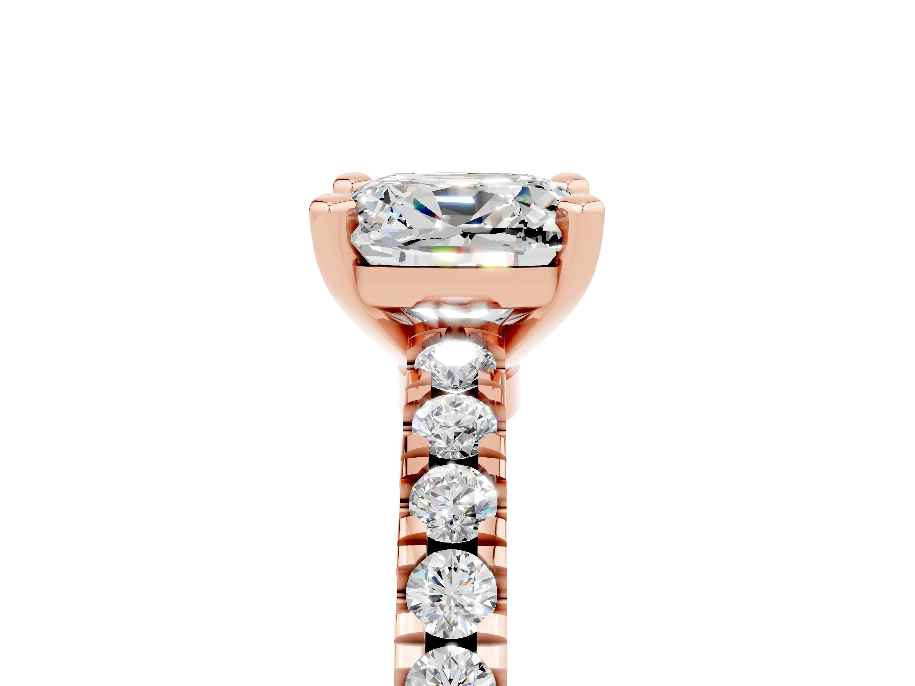 Rose gold Cushion Cut Solitaire Diamond with Pavé Band and Four-Prong Setting_5