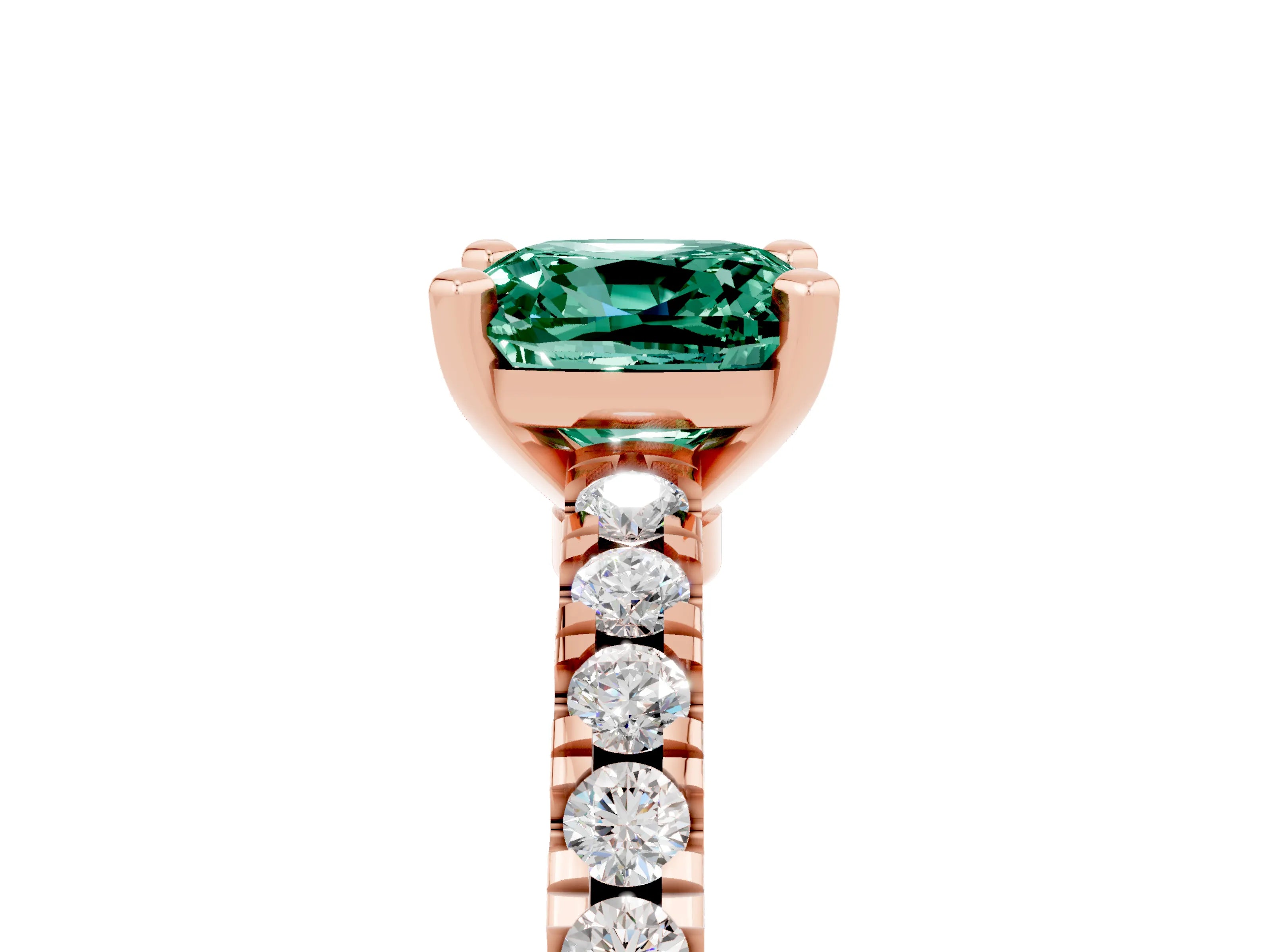Rose gold Cushion Cut Solitaire Diamond with Pavé Band and Four-Prong Setting_5