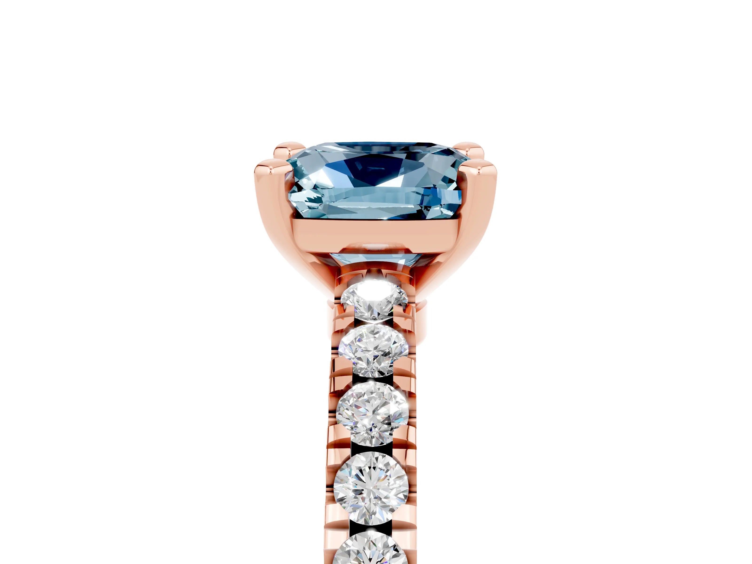 Rose gold Cushion Cut Solitaire Diamond with Pavé Band and Four-Prong Setting_5