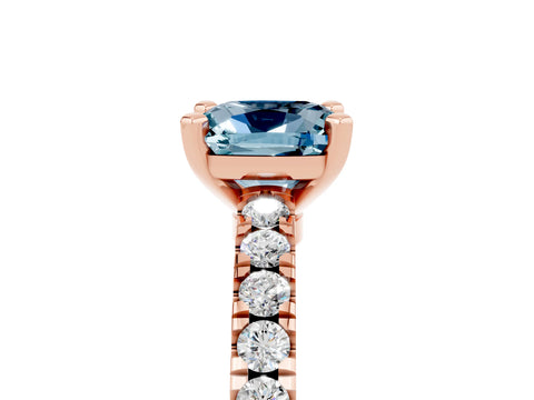 Rose gold Cushion Cut Solitaire Diamond with Pavé Band and Four-Prong Setting_5
