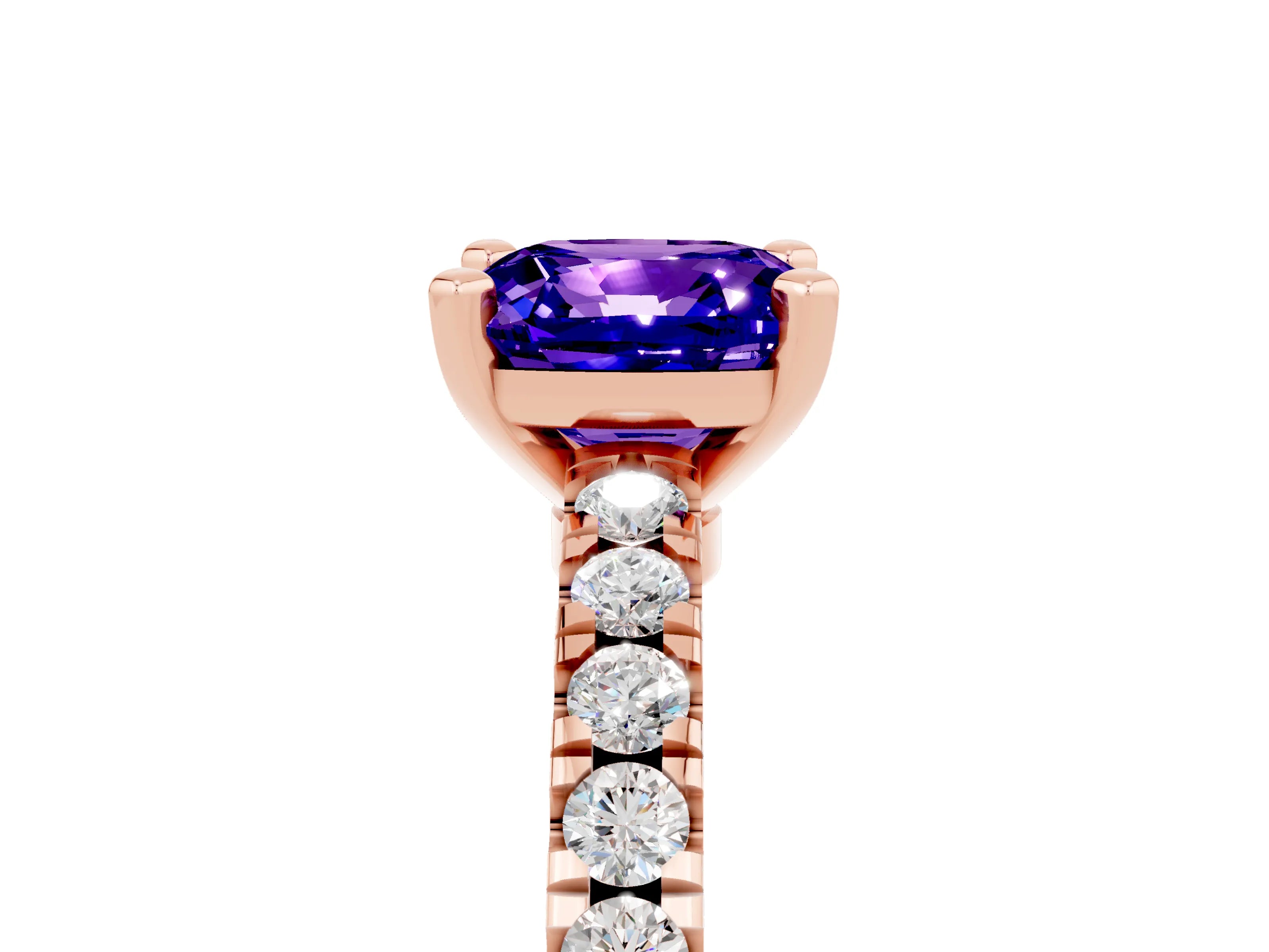 Rose gold Cushion Cut Solitaire Diamond with Pavé Band and Four-Prong Setting_5