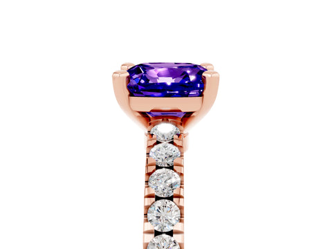 Rose gold Cushion Cut Solitaire Diamond with Pavé Band and Four-Prong Setting_5