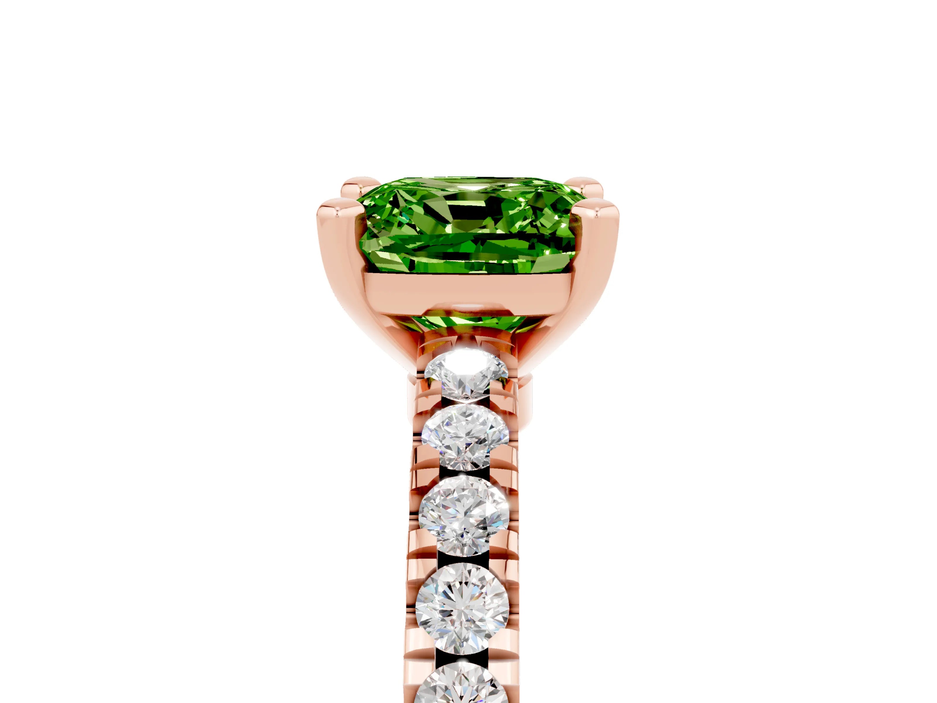 Rose gold Cushion Cut Solitaire Diamond with Pavé Band and Four-Prong Setting_5