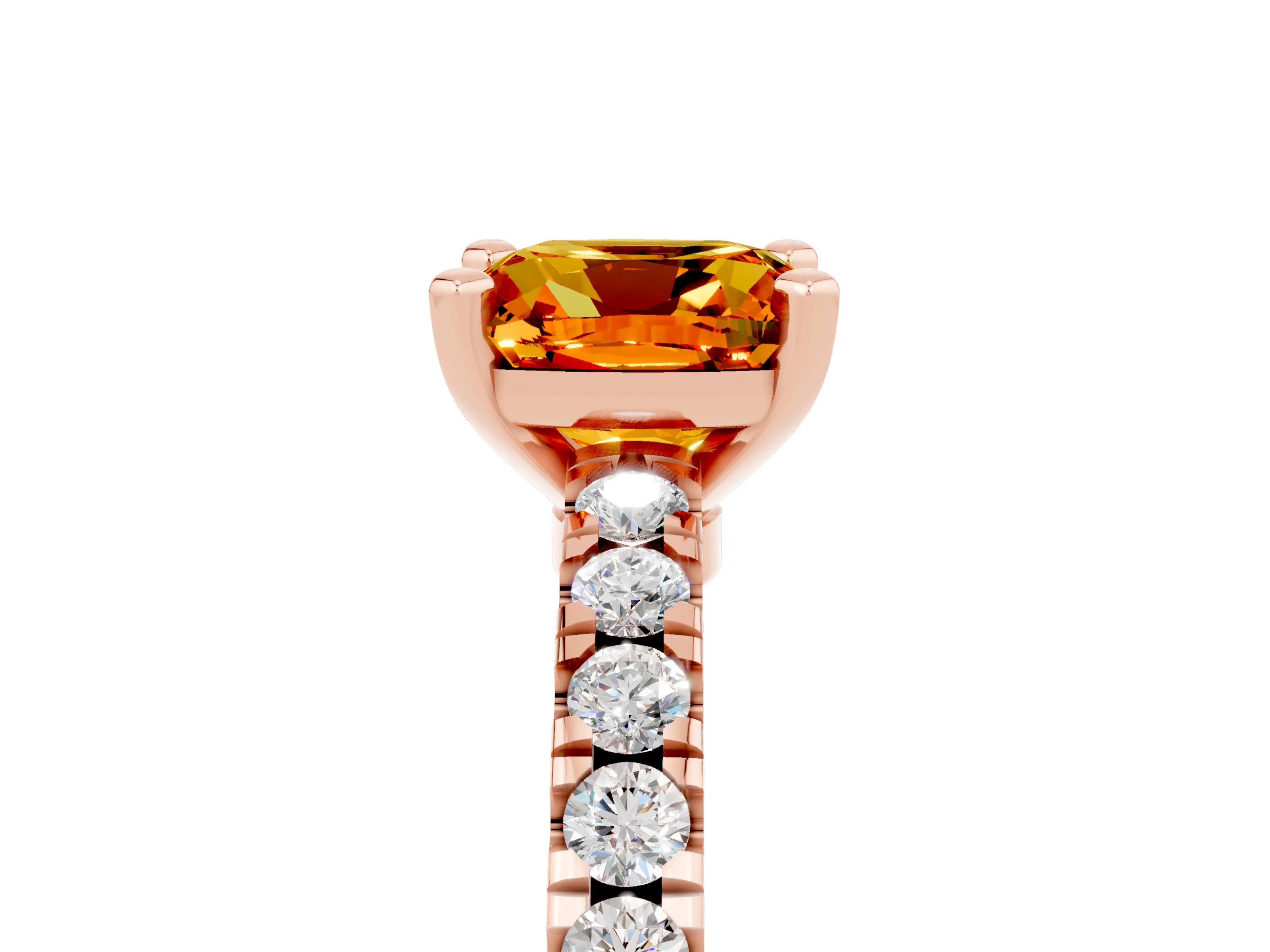 Rose gold Cushion Cut Solitaire Diamond with Pavé Band and Four-Prong Setting_5