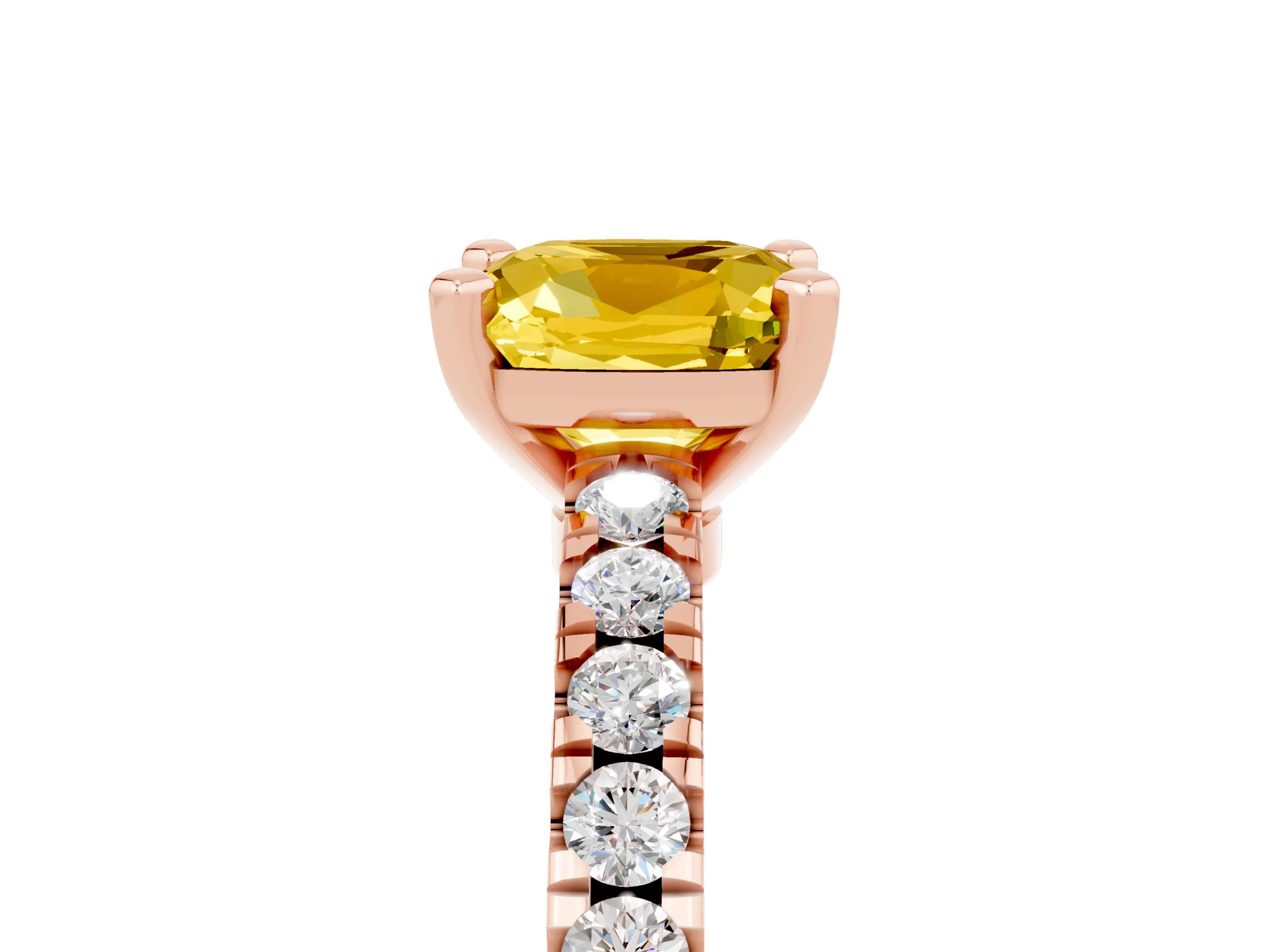 Rose gold Cushion Cut Solitaire Diamond with Pavé Band and Four-Prong Setting_5