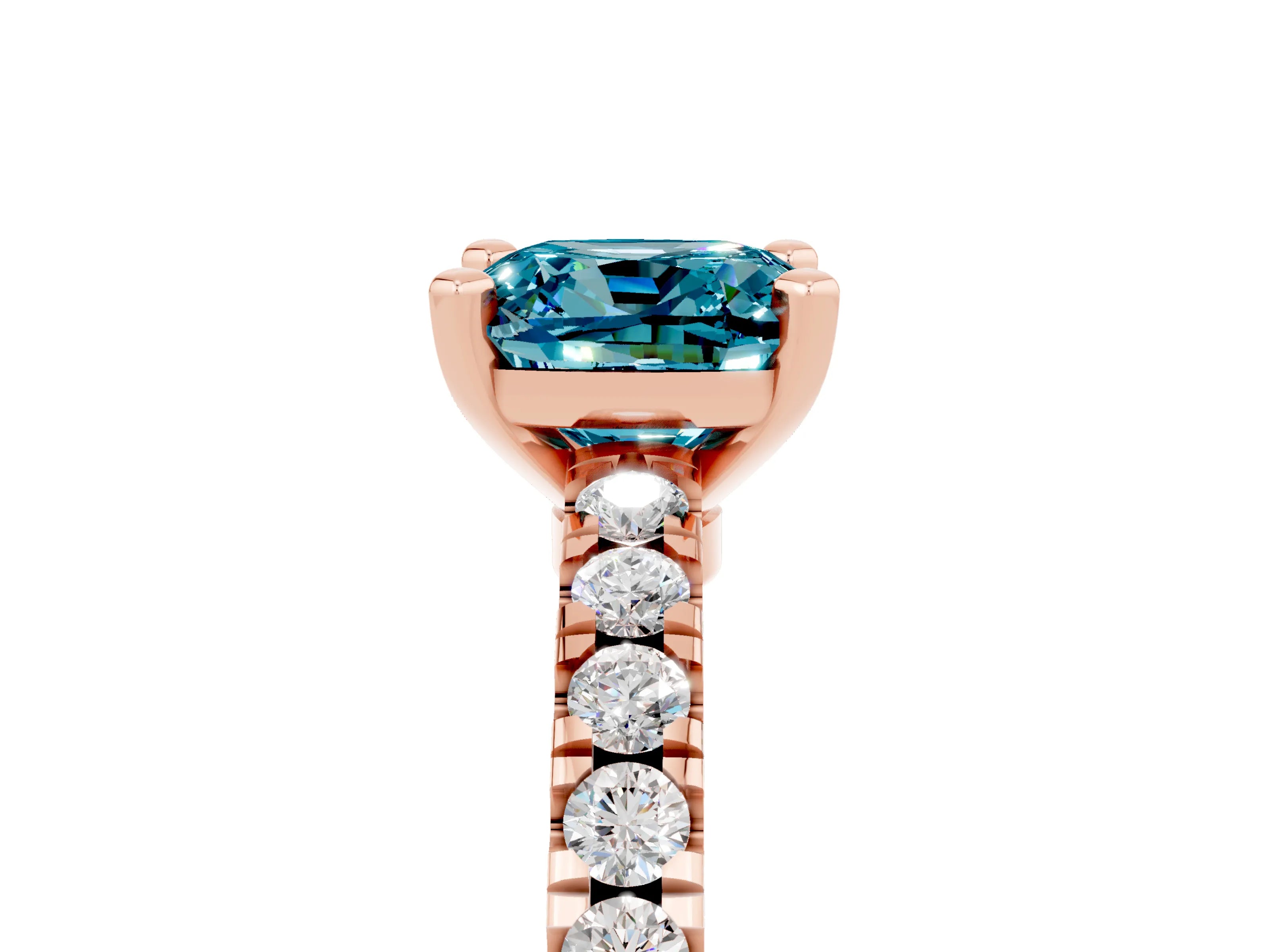 Rose gold Cushion Cut Solitaire Diamond with Pavé Band and Four-Prong Setting_5