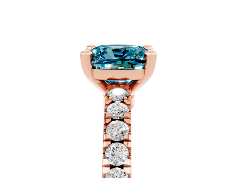 Rose gold Cushion Cut Solitaire Diamond with Pavé Band and Four-Prong Setting_5
