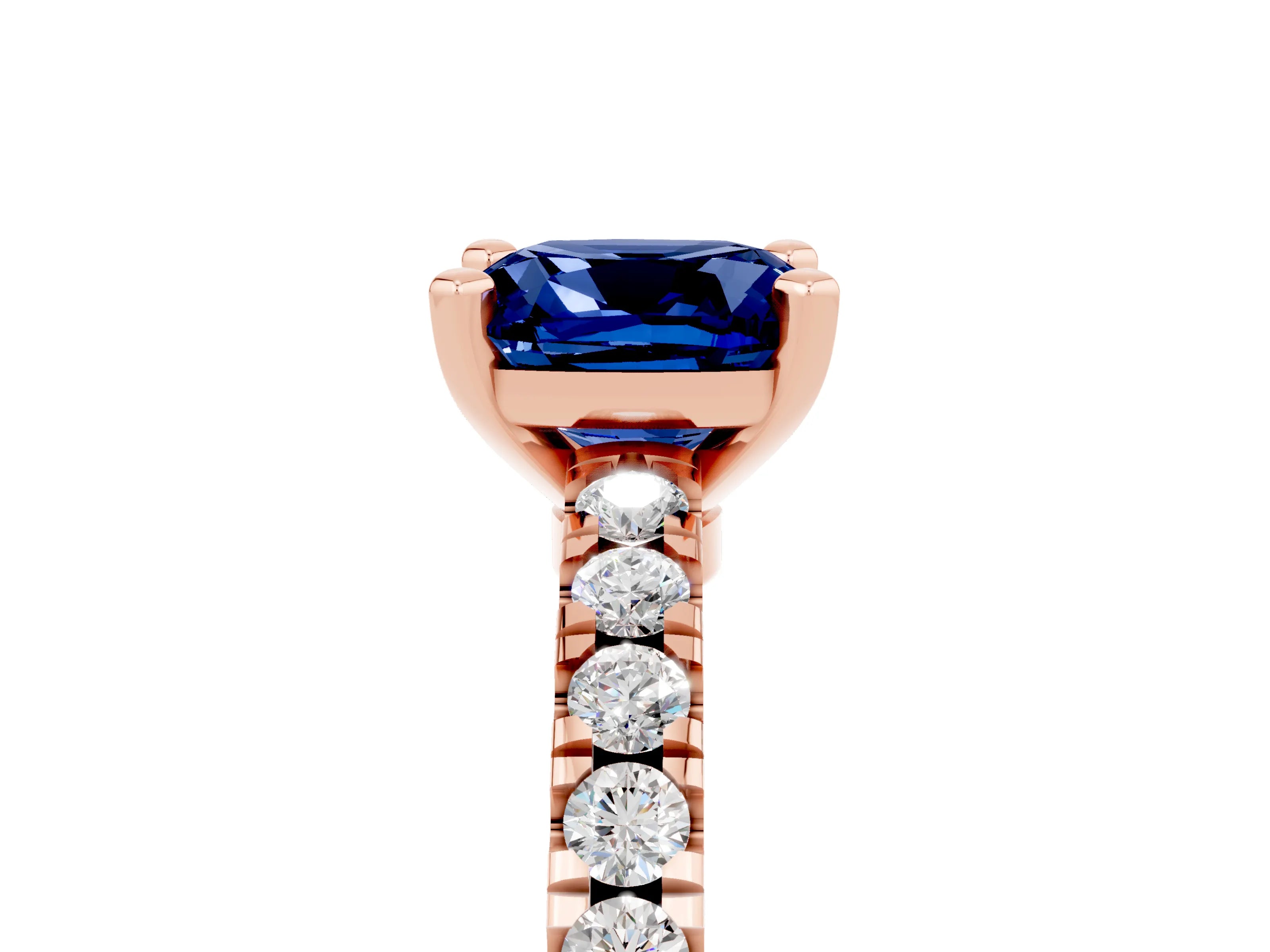 Rose gold Cushion Cut Solitaire Diamond with Pavé Band and Four-Prong Setting_5