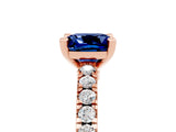 Rose gold Cushion Cut Solitaire Diamond with Pavé Band and Four-Prong Setting_5