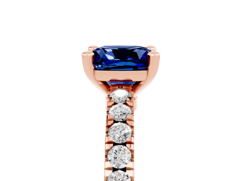 Rose gold Cushion Cut Solitaire Diamond with Pavé Band and Four-Prong Setting_5