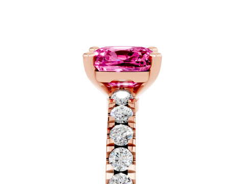 Rose gold Cushion Cut Solitaire Diamond with Pavé Band and Four-Prong Setting_5