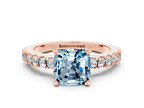 Rose gold Cushion Cut Solitaire Diamond with Pavé Band and Four-Prong Setting