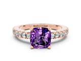 Rose gold Cushion Cut Solitaire Diamond with Pavé Band and Four-Prong Setting