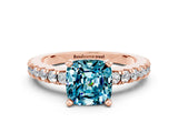 Rose gold Cushion Cut Solitaire Diamond with Pavé Band and Four-Prong Setting