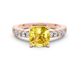 Rose gold Cushion Cut Solitaire Diamond with Pavé Band and Four-Prong Setting