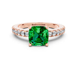 Rose gold Cushion Cut Solitaire Diamond with Pavé Band and Four-Prong Setting