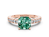 Rose gold Cushion Cut Solitaire Diamond with Pavé Band and Four-Prong Setting
