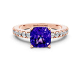 Rose gold Cushion Cut Solitaire Diamond with Pavé Band and Four-Prong Setting