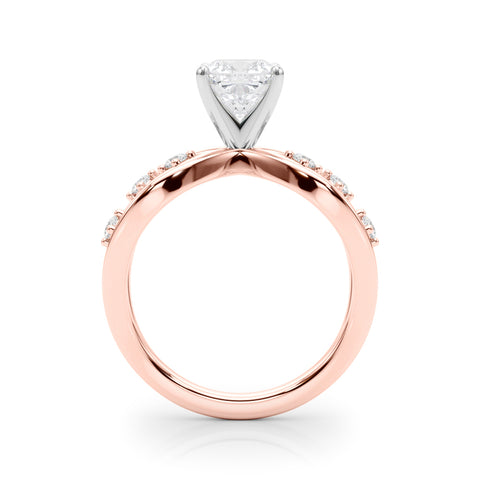 Rose gold Cushion Cut Solitaire Diamond with Side Stones on Criss-Cross Band and Four-Prong Setting 2