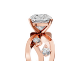 Rose gold Cushion Cut Solitaire Diamond with Side Stones on Criss-Cross Band and Four-Prong Setting_30