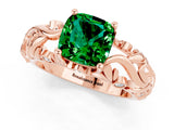 Rose gold Cushion Cut Solitaire Emerald Leaf-Inspired Vine Band Ring with Prong Setting_1
