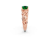 Rose gold Cushion Cut Solitaire Emerald Leaf-Inspired Vine Band Ring with Prong Setting_2