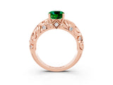Rose gold Cushion Cut Solitaire Emerald Leaf-Inspired Vine Band Ring with Prong Setting_3
