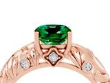 Rose gold Cushion Cut Solitaire Emerald Leaf-Inspired Vine Band Ring with Prong Setting_4
