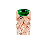 Rose gold Cushion Cut Solitaire Emerald Leaf-Inspired Vine Band Ring with Prong Setting_5