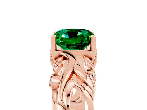 Rose gold Cushion Cut Solitaire Emerald Leaf-Inspired Vine Band Ring with Prong Setting_5