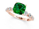 Rose gold Cushion Cut Solitaire Emerald Ring with Pave Band and Four-Prong Setting_1