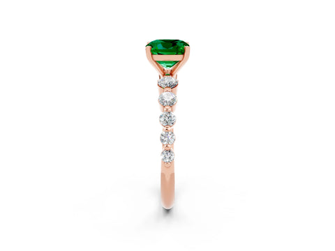 Rose gold Cushion Cut Solitaire Emerald Ring with Pave Band and Four-Prong Setting_2