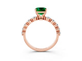Rose gold Cushion Cut Solitaire Emerald Ring with Pave Band and Four-Prong Setting_3