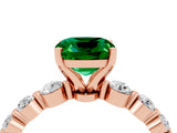 Rose gold Cushion Cut Solitaire Emerald Ring with Pave Band and Four-Prong Setting_4