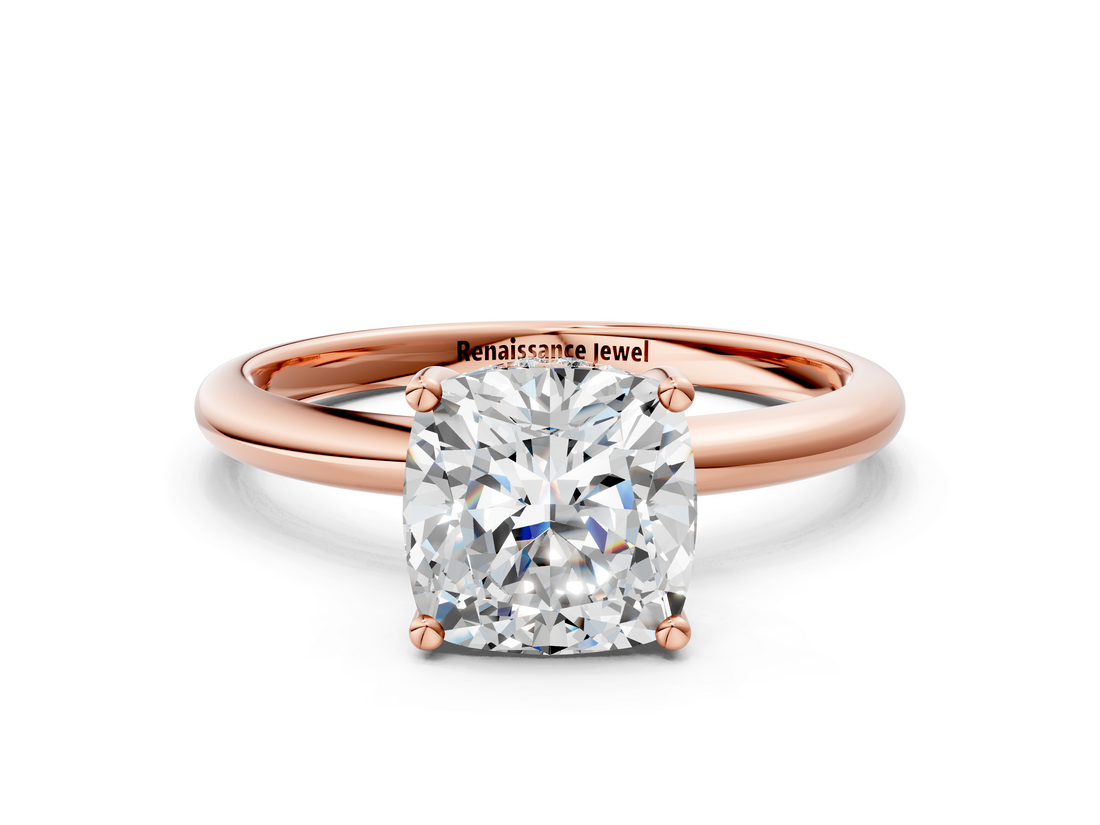 Rose gold Cushion Cut Solitaire Engagement Ring with Four-Prong Setting and Classic Band_40