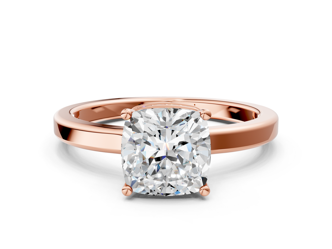 Rose gold Cushion Cut Solitaire Engagement Ring with Four-Prong Setting on a Classic Band_36