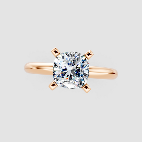 Rose gold Cushion Cut Solitaire Engagement Ring with Round Band and Four-Prong Setting 1