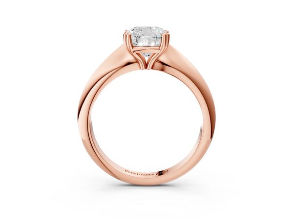 Rose gold Cushion Cut Solitaire Engagement Ring with Tapered Band and Four-Prong Setting